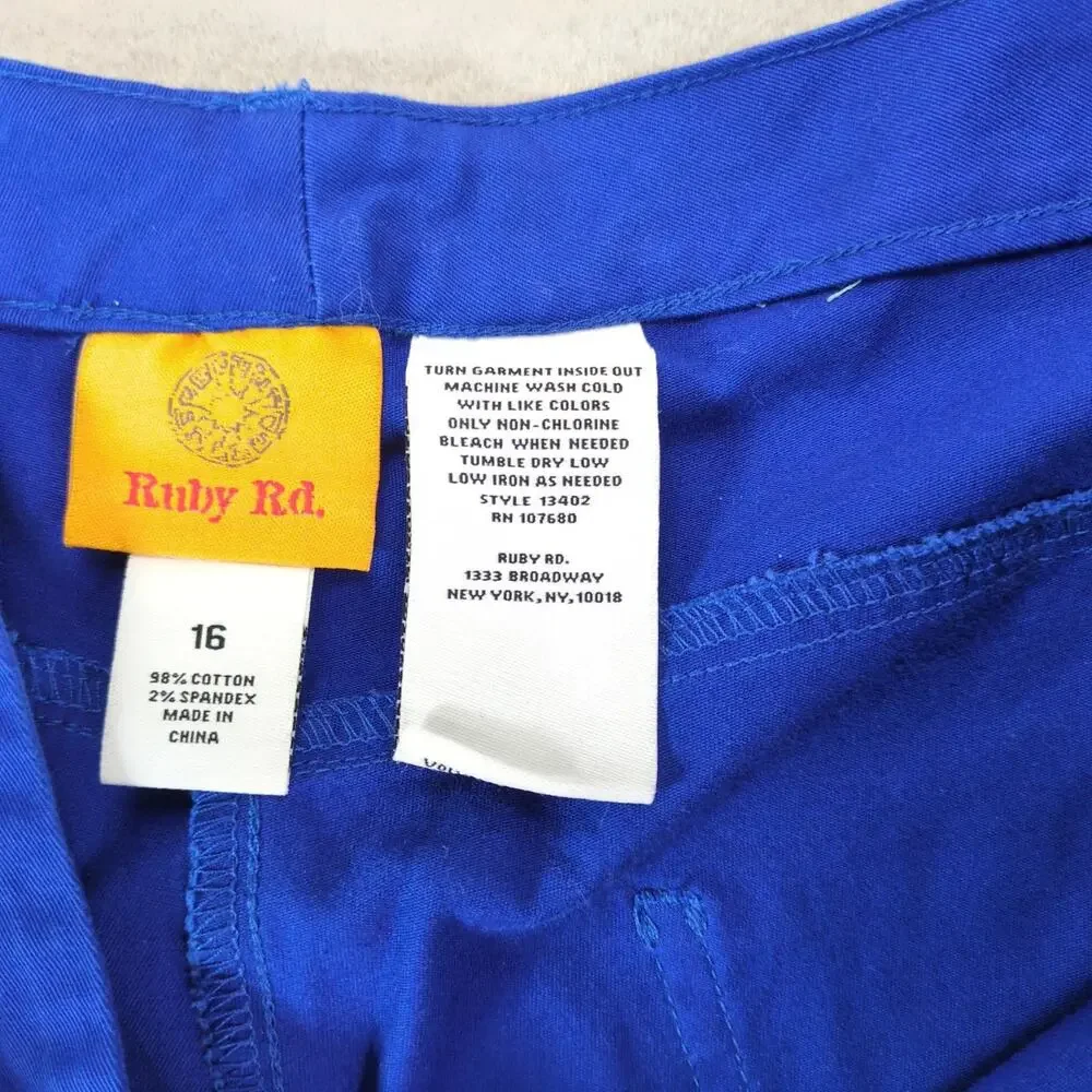 NWT Ruby Rd Blue Embroidered Capri Pants Women's 16 Comfort Waist 38x22.5